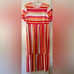 Coral and White striped maxi dress